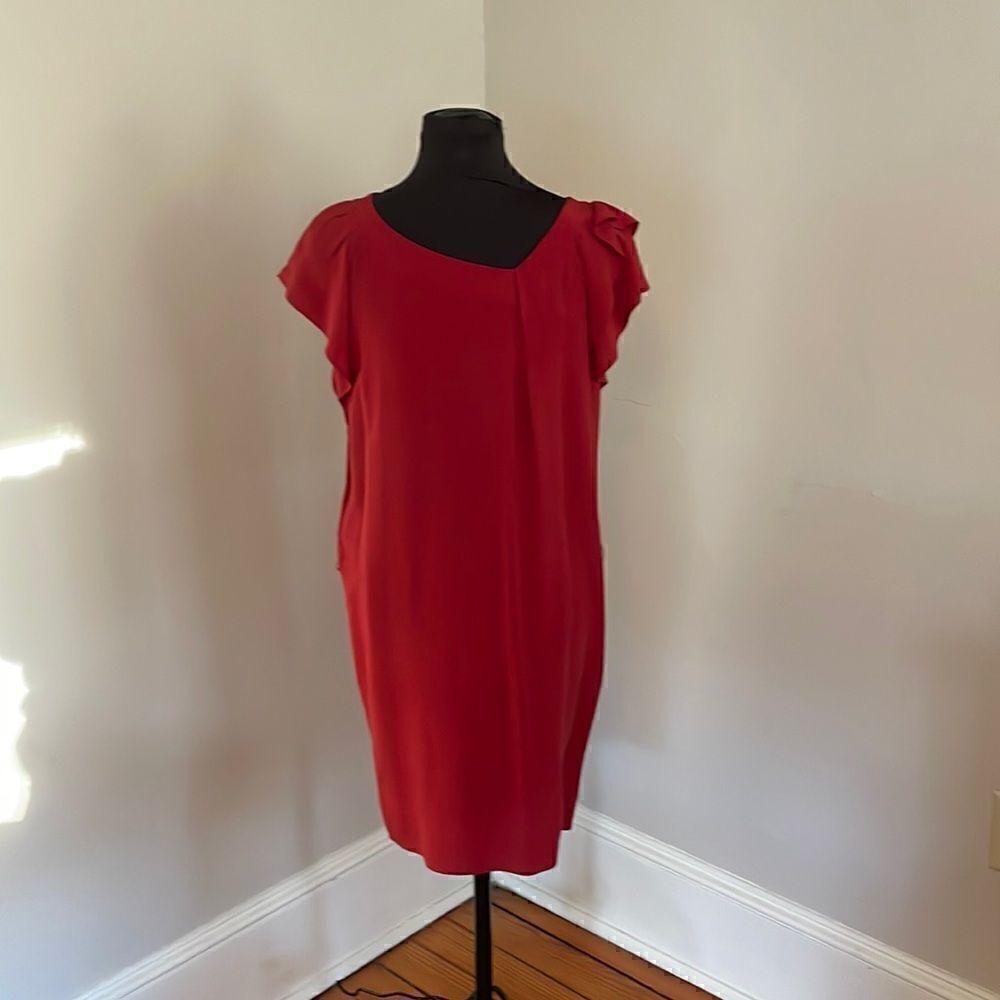 Athe Vanessa Bruno red silk flutter sleeve belted‎ holiday party dress size 40
